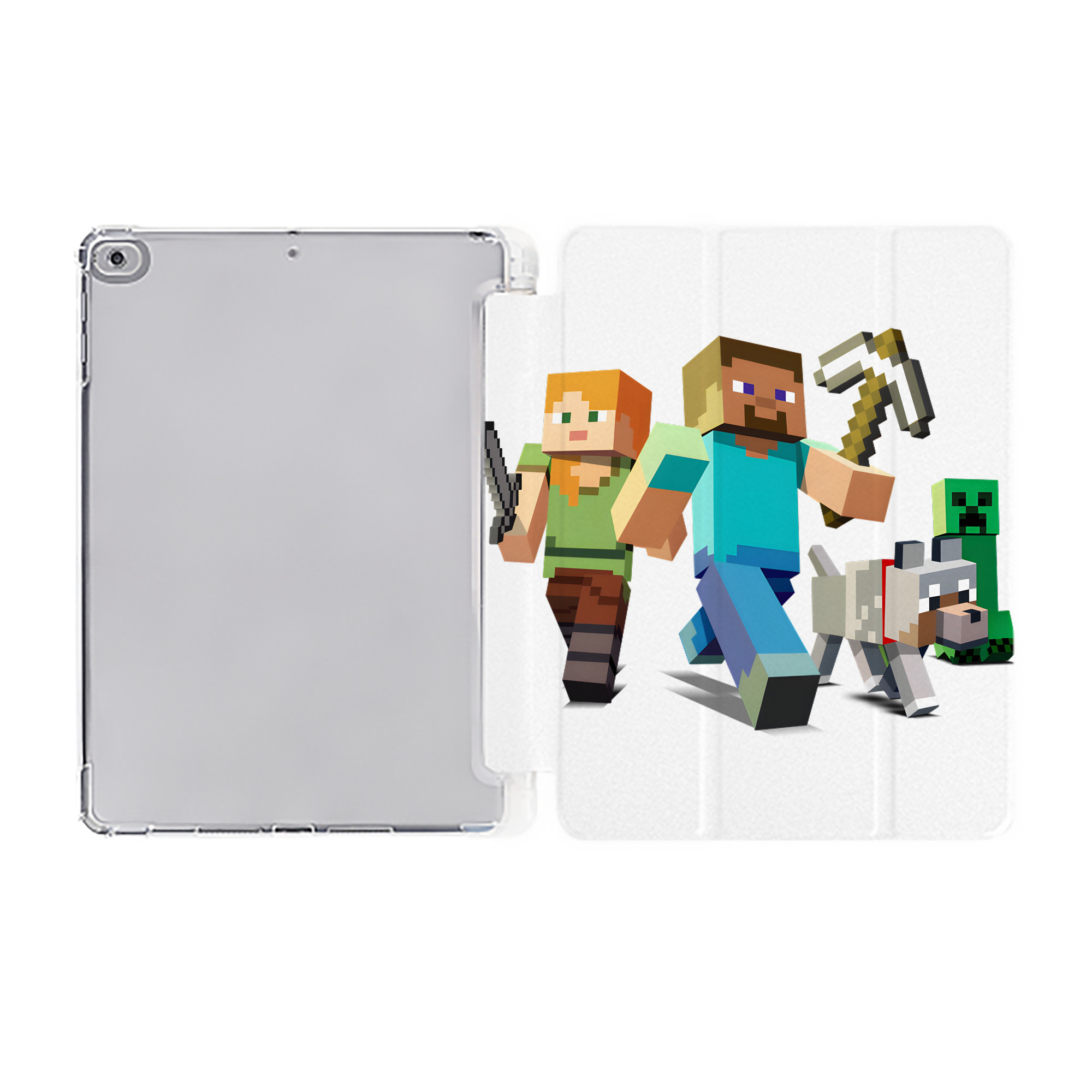 （画像用） マインクラフト ブロックの世界 Minecraft MC Block world IPad ケース ペン収納付き 三つ折りスタンド PUレザー×シリコン 対応機種9.5/10.5/10.9インチ